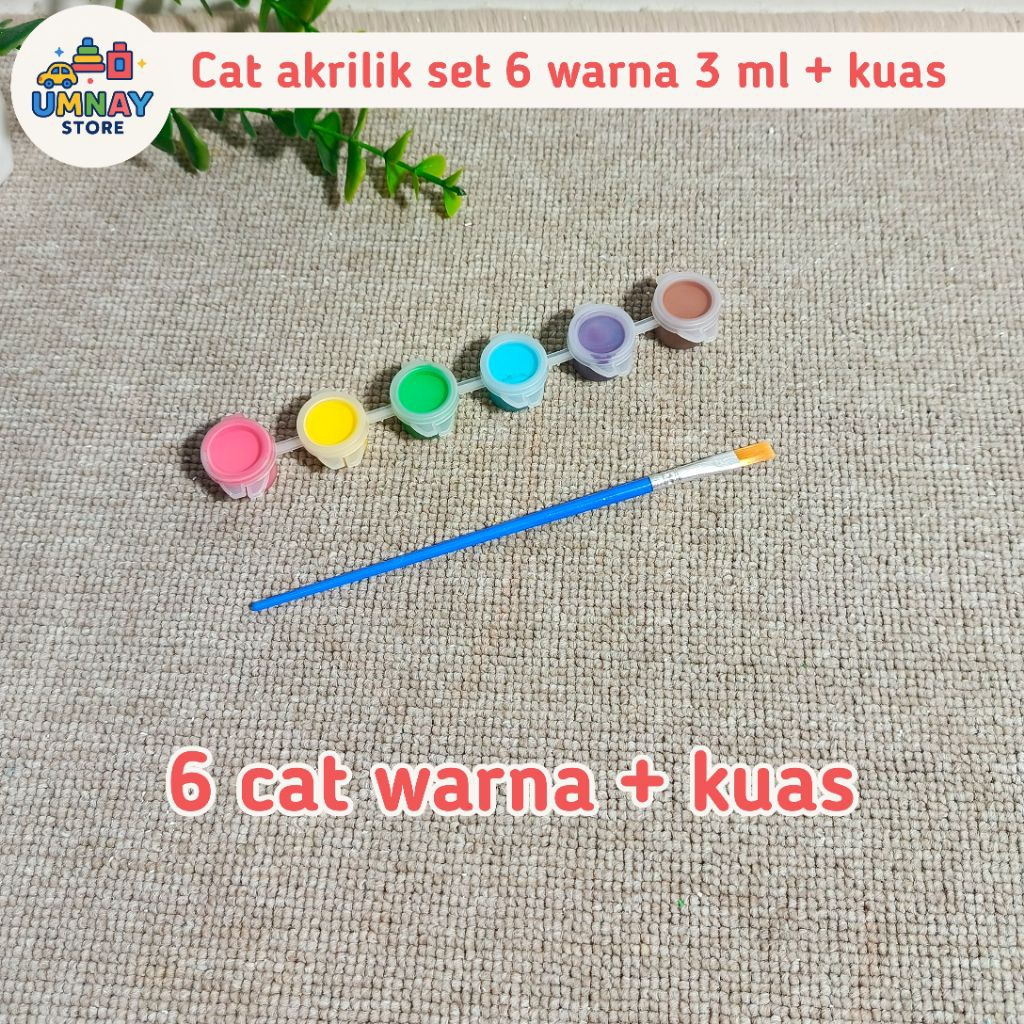 

Cat akrilik set 6 warna 3 ml + kuas / 6 Warna Cat Akrilik Set 3 ml + kuas