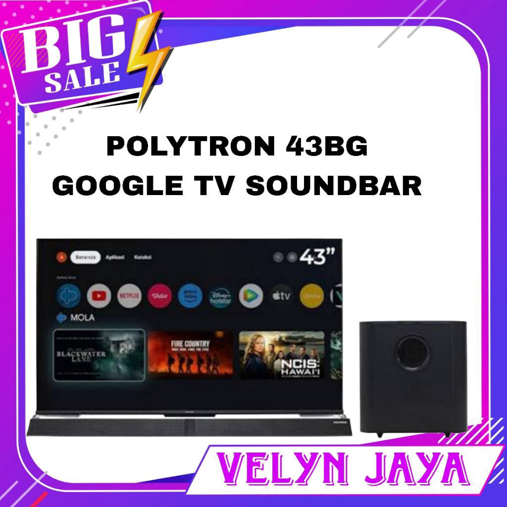 Polytron google tv 43 inch soundbar 43bg smart android polytron 43 inch 43BG