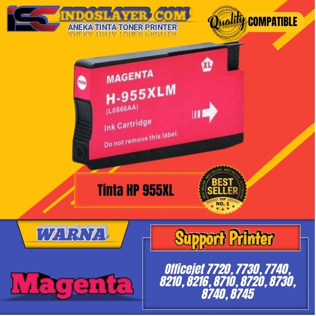 Tinta Cartridge Compatible HP 955XL 955 XL Magenta Printer Officejet Pro 7740, 8210, 8216, 8218