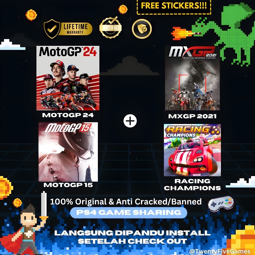 [FREE STICKERS] MotoGP 24 + MotoGP 15 + MXGP 2021 + Racing Champions - PS4 - Digital Game Sharing