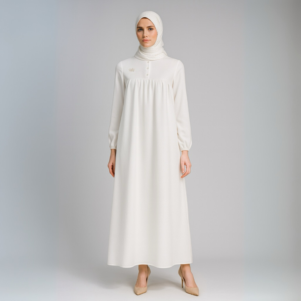 Gamis Lebaran Muslimah AQILA by juragan gamis polos bahan Valinos ultimate anti UV cantik, adem,lemb