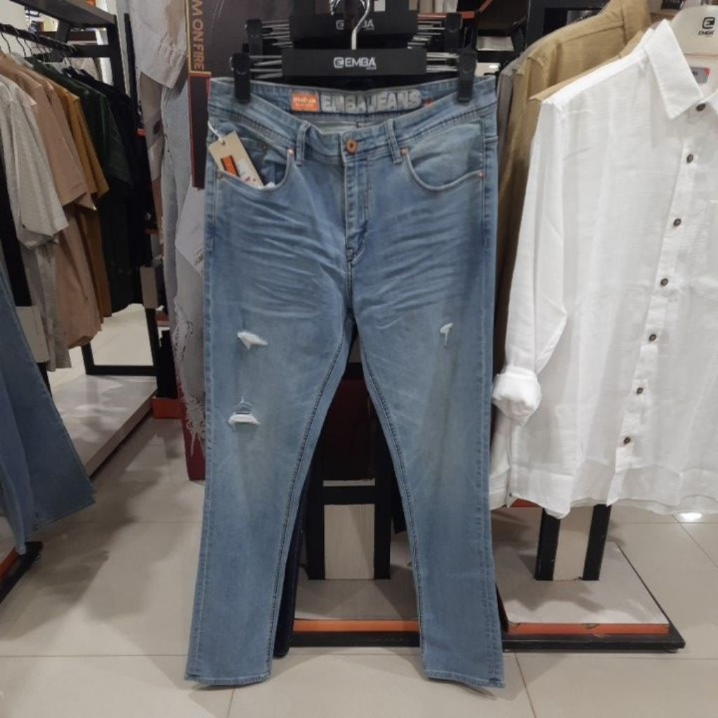 EMBA JEANS CELANA PANJANG DENIM PRIA STEADY JIM REGULAR MODEL SOBEK FIT ORIGINAL MATAHARI