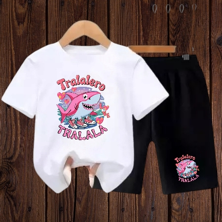 Stelan Anak tralalelo tralala pink 2-10 thn / Stelan kaos Anak-Anak / Baju Anak Celana Pendek / Kaos
