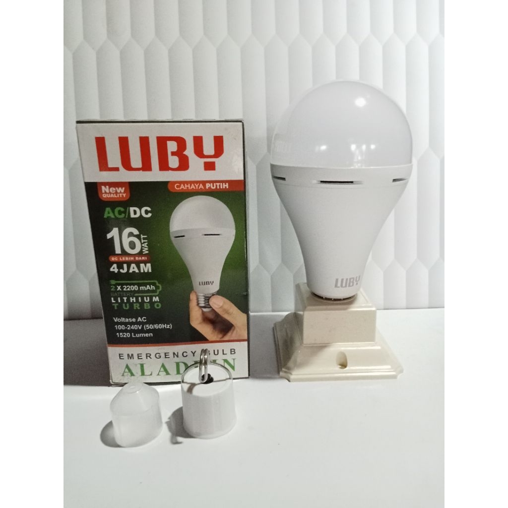 LUBY Emergency Bulb Aladdin 16 Watt – Lampu LED Darurat AC/DC Cahaya Putih