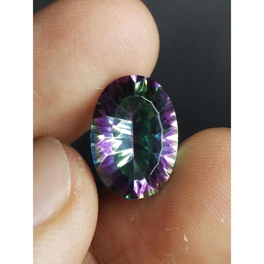 Natural Mystic Quartz Memo 14 x 10 x 6 mm 6.5 Ct Kecubung Pelangi Oval Concave Cutting YGL 1275