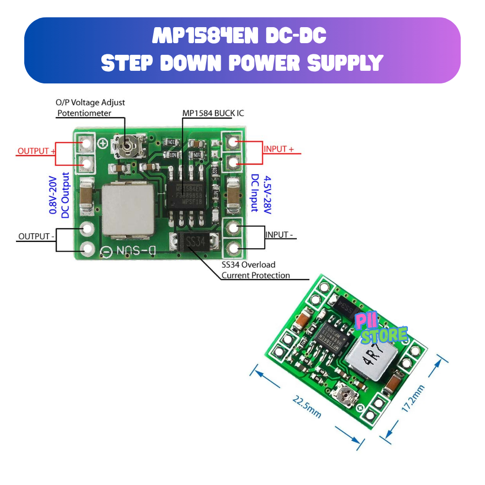 MP1584 SMALL FIXED OUTPUT STEP DOWN DC 3A 7V-28V TO 5V MODULE POWER SUPPLY