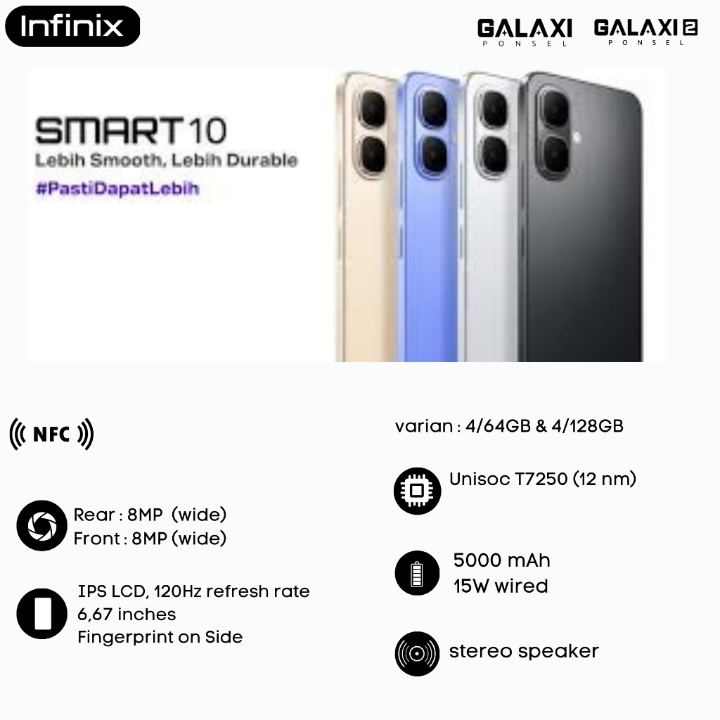 INFINIX SMART 10 RAM 4/64GB DAN 4/128GB, BERGARANSI RESMI INDONESIA