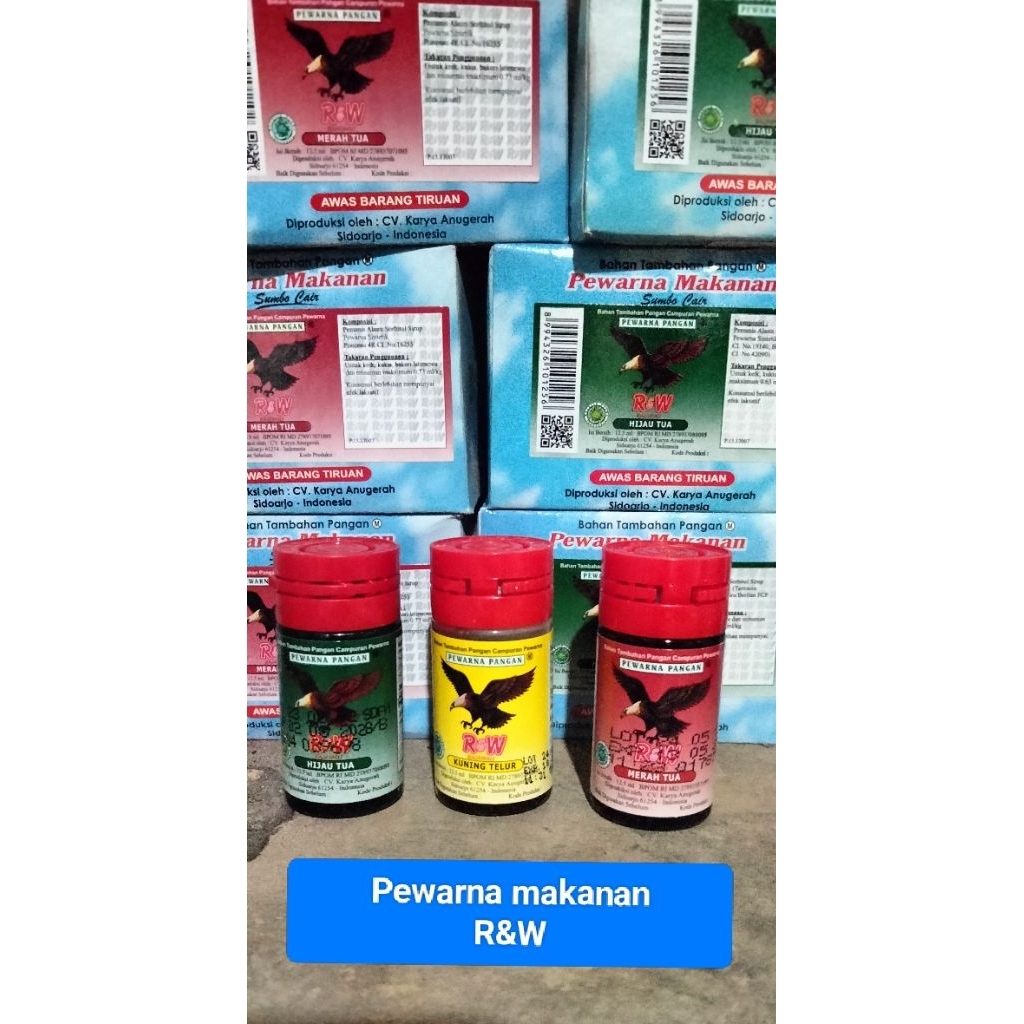 

Pewarna makanan R&W 1 dus isi 12 pcs berat 12,5 ml