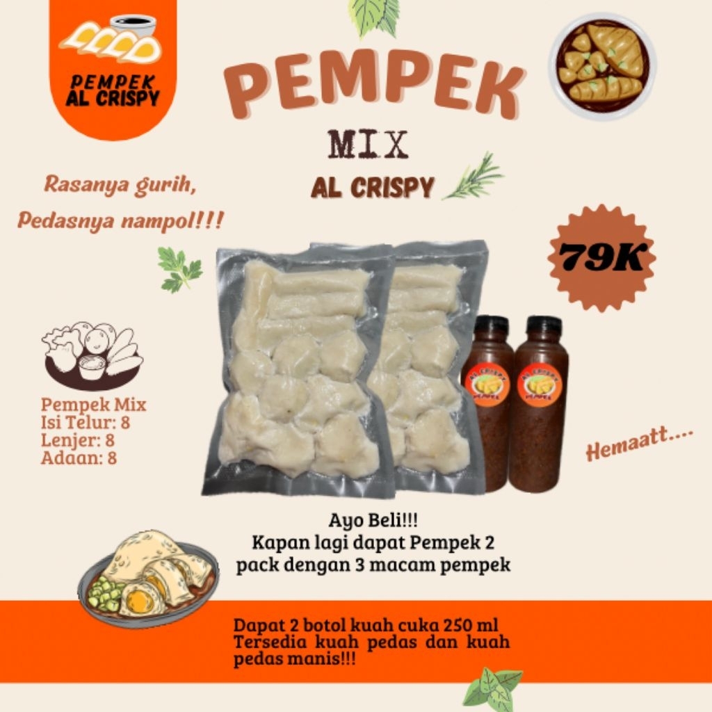

Pempek mix/campur isi 24 pcs free cuka 250 ml Bengkulu