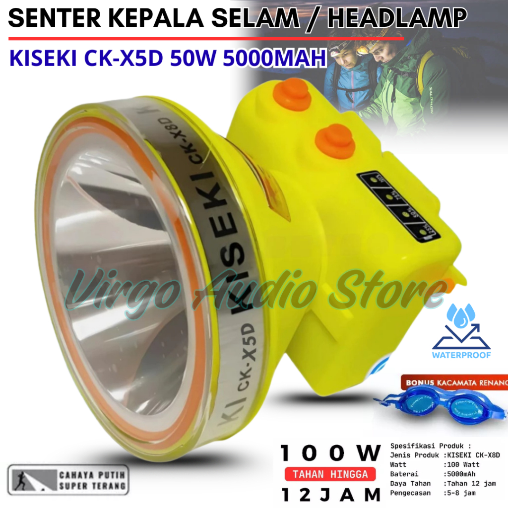Headlamp Diving / Senter Kepala Selam Ck-X5d 50w | Senter Selam Super Bright Cahaya Putih Baterai 50