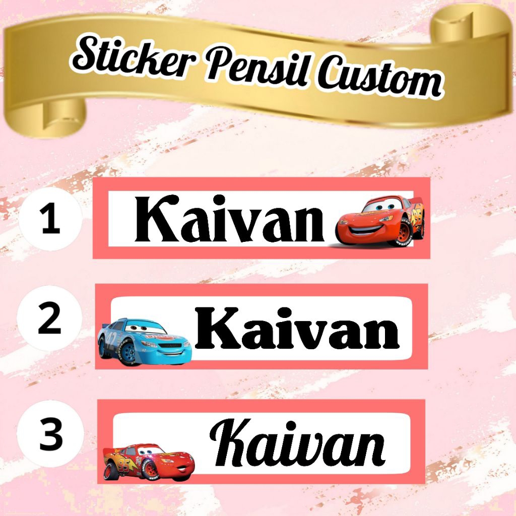 

(ISI 50 PCS) STICKER PENSIL /PULPEN PERLENGKAPAN SEKOLAH CUSTOM NAMA MOTIF CARS