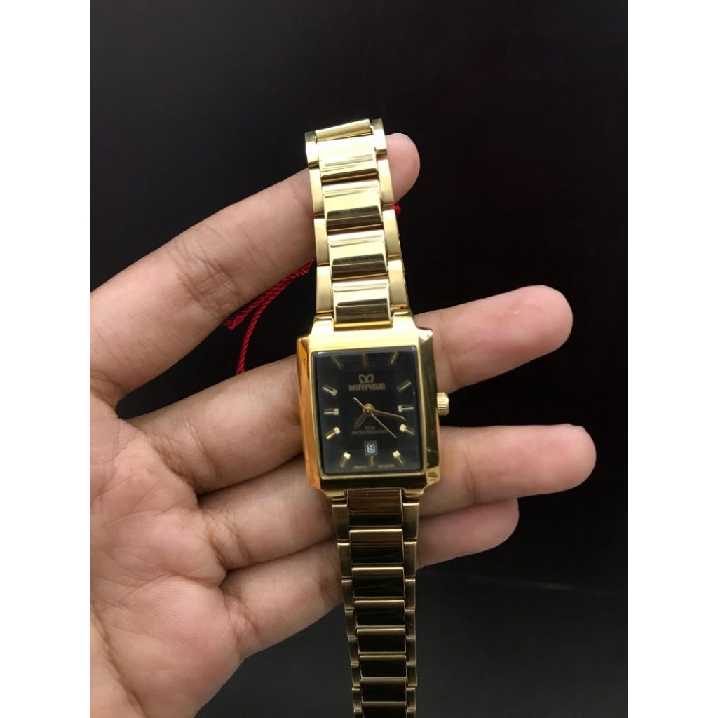 Jam Tangan Mirage Cewe Petak Rantai Gold Stainless Steel Tahan Air
