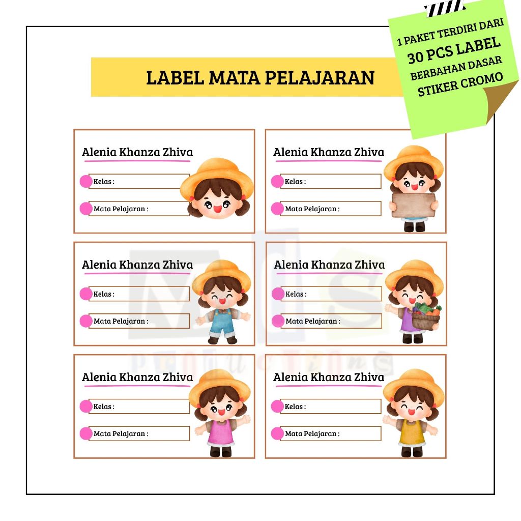 

30 PCS LABEL MATA PELAJARAN SEKOLAH ANAK PEREMPUAN
