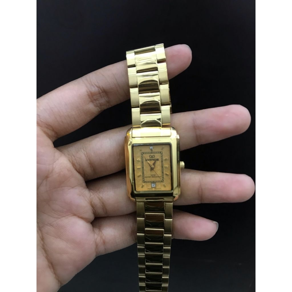 Jam Tangan Cewe Mirage Petak Gold Stainless Steel Tahan Air