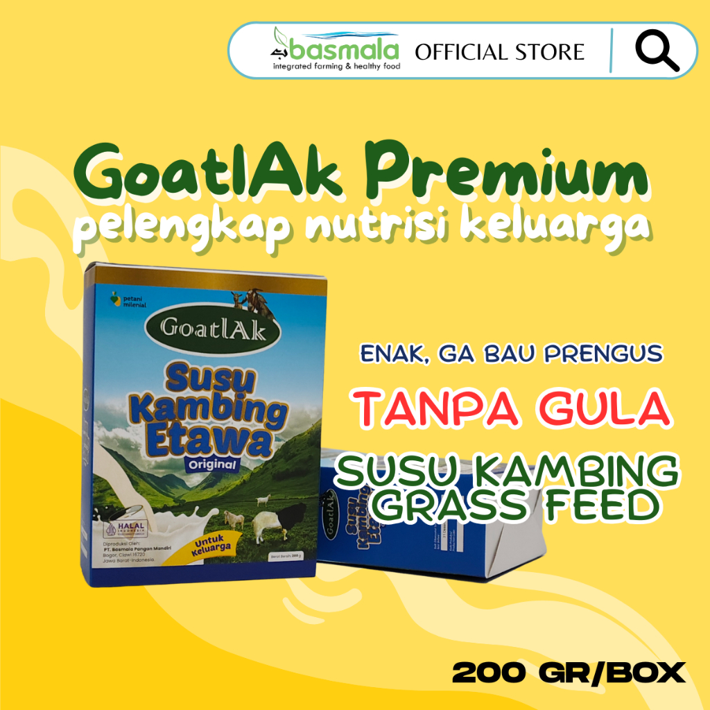 

Basmala Farm GoatlAk Premium Susu Kambing Tanpa Gula 1 box 200gr Murni Halal susu Etawaku Etawalin