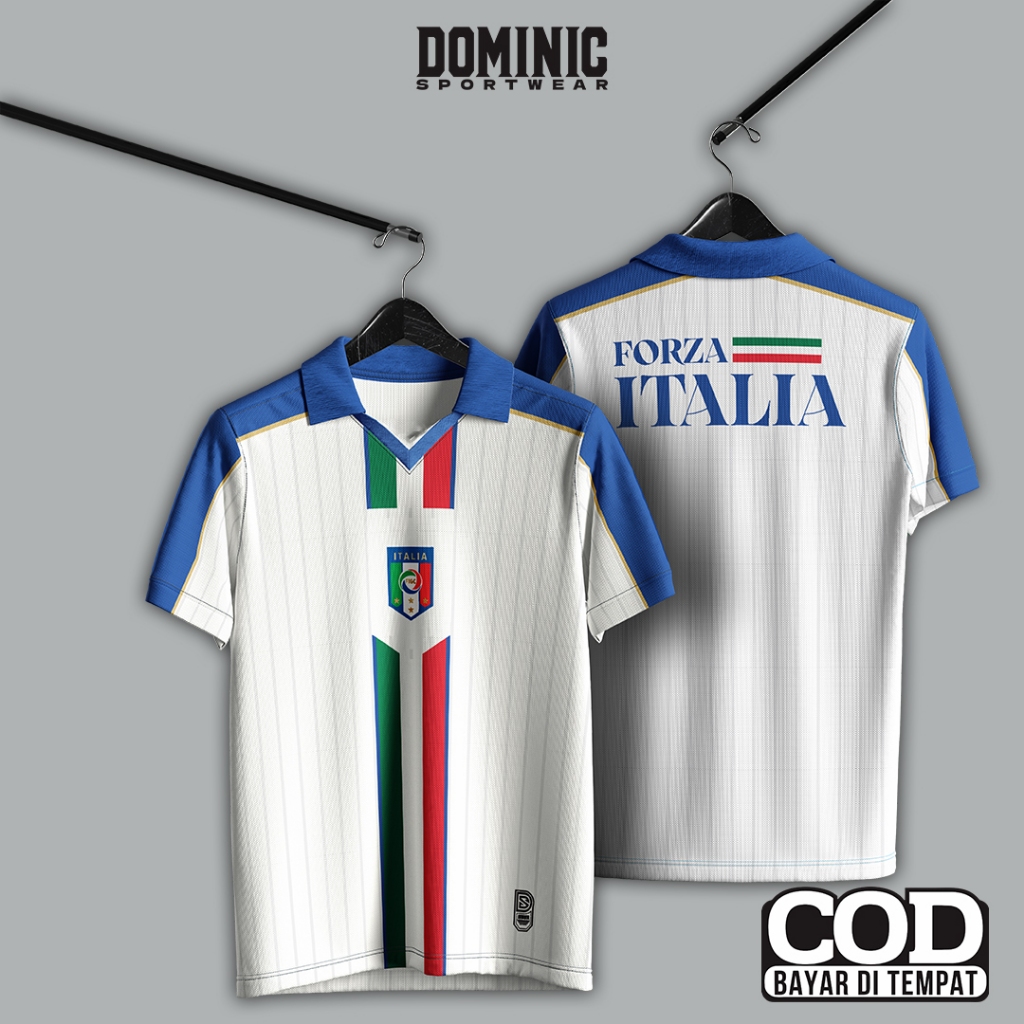 Jersey Bola Fantasy Italia Retro Vintage Berkerah Biru Putih Full Printing