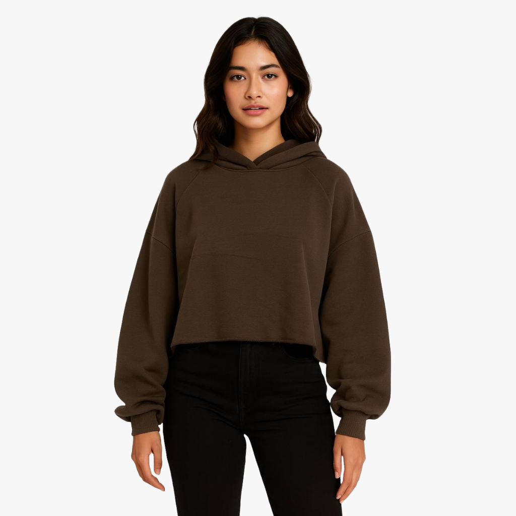 Hoodie Crop Unfinished Oversize Perempuan Size M L XL Bahan Fleece 280 Gsm