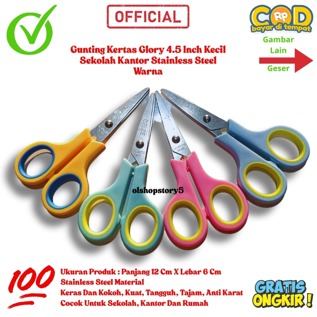 

Gunting Kertas Glory 4.5 Inch Kecil Sekolah Kantor Stainless Steel Warna