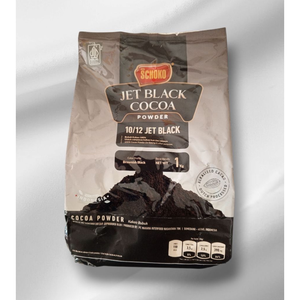 

Schoko Cocoa Powder Jet Black 10/12 Bubuk Coklat Brownies Black Kemasan 1 kg