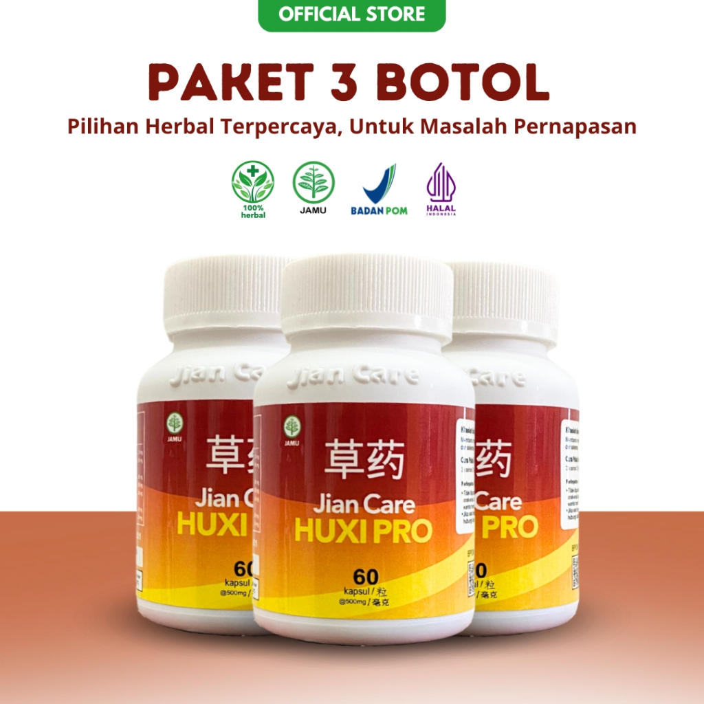 PAKET 3 BOTOL - Jian Care HuxiPro - Herban Cina Untuk Bantu Gejala Asma & Bronkitis BPOM