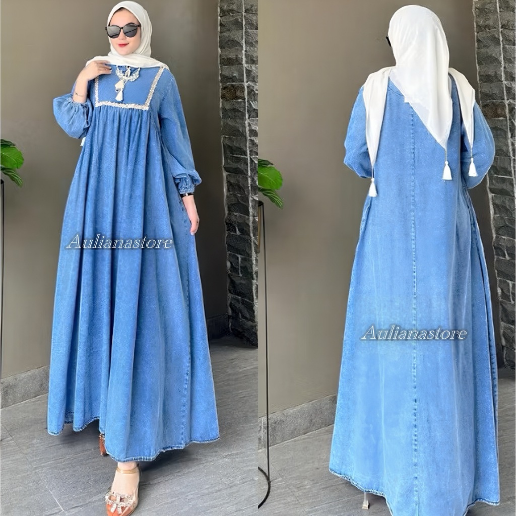 COD~Gamis Jeans Jumbo Rania Gamis Jeans Wanita Jumbo Ld 110 120 130 Terbaru/Baju Gamis Dress Denim V