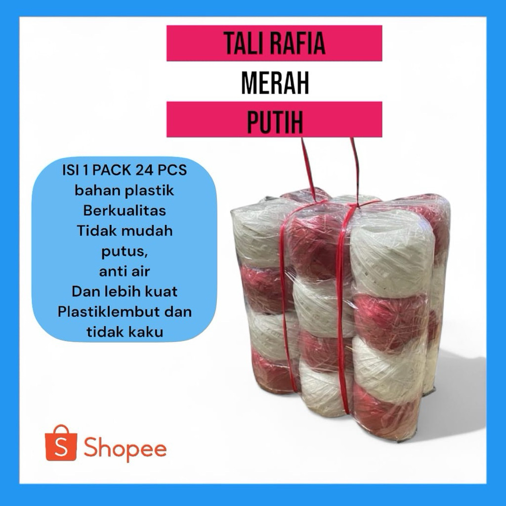 

tali rafia merah putih eceran 2500 isi 24 pcs