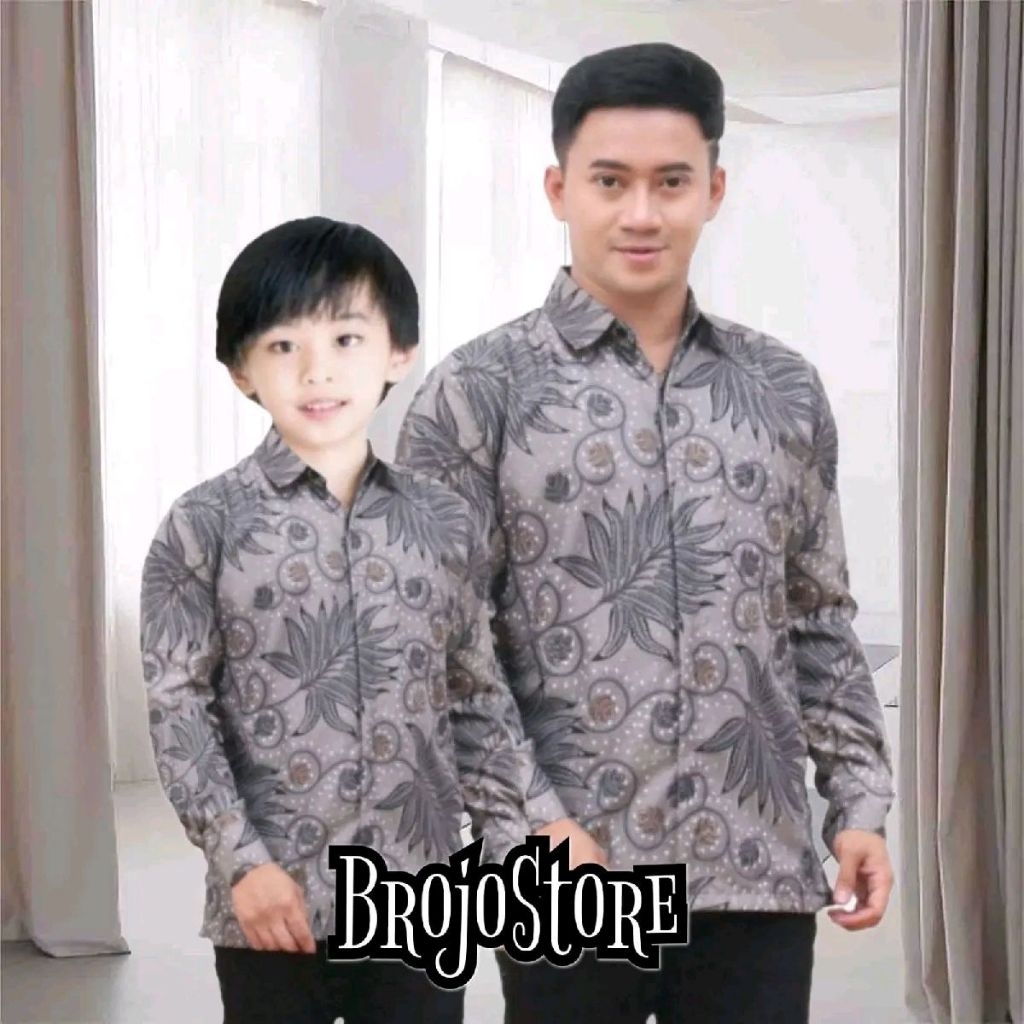 TERBARU Couple sweet Batik Ayah dan Anak Laki laki Warna abu muda denim seragam kain katun micro