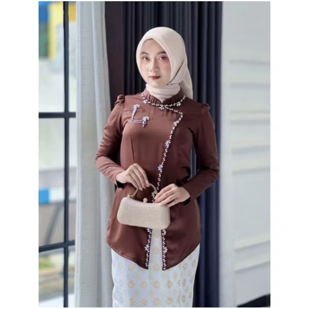 [ Terbaru ] Kebaya Julia Janggan Rok Songket | Baju Kondangan Wisuda Rok Songket | Atasan Wanita Keb