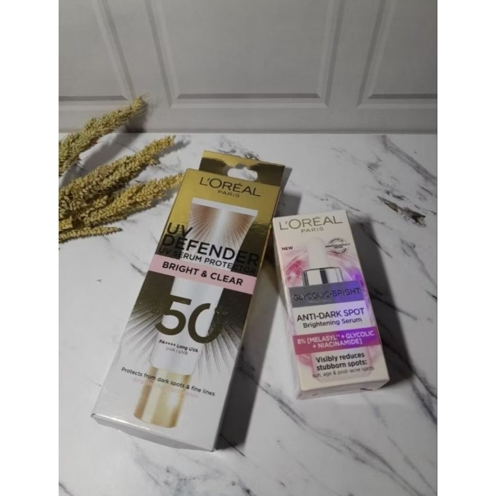 L'Oreal paris Glycolic bright serum & UV defender serum bright and clear