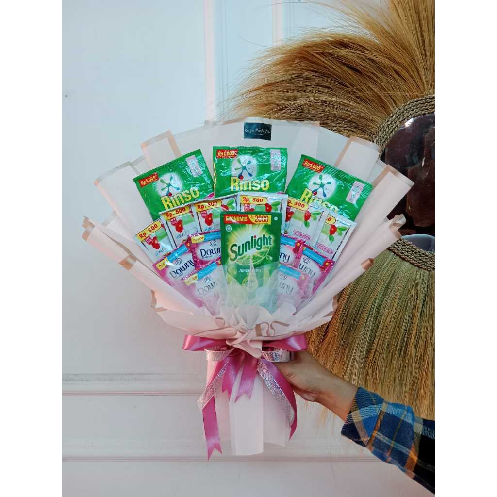 

Kesya Handmade | READY | Buket Sabun Cuci baju Sunlight Downy dll | Buket Hadiah Ulang Tahun Ibu Buket Hari Ibu Buket untuk Ibu Guru