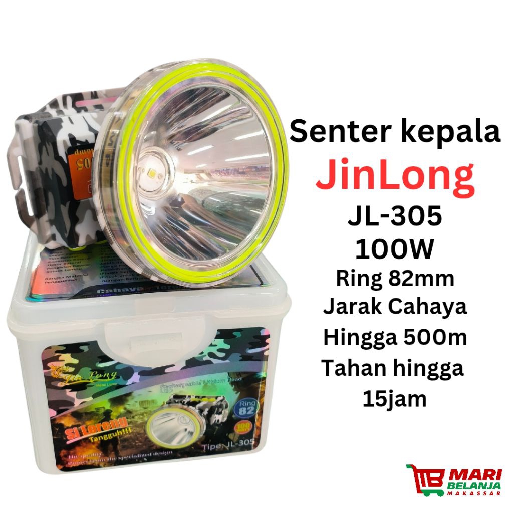 Senter kepala JinLong JL 305 Si Loreng 100watt cahaya putih