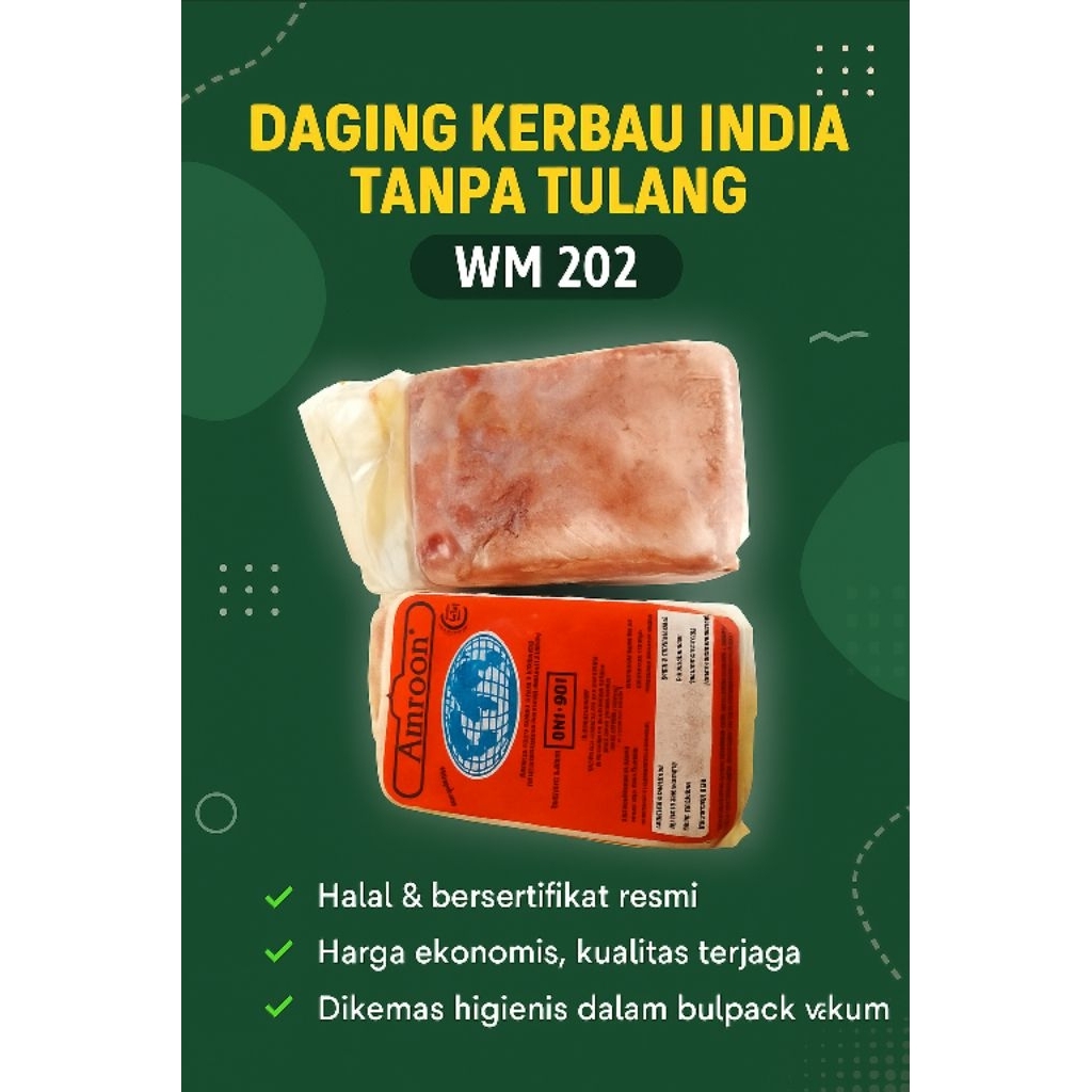 

Daging India Tanpa Tulang Amron - WM202 Amron 20kg/1kg - Daging Import - Daging Kerbau