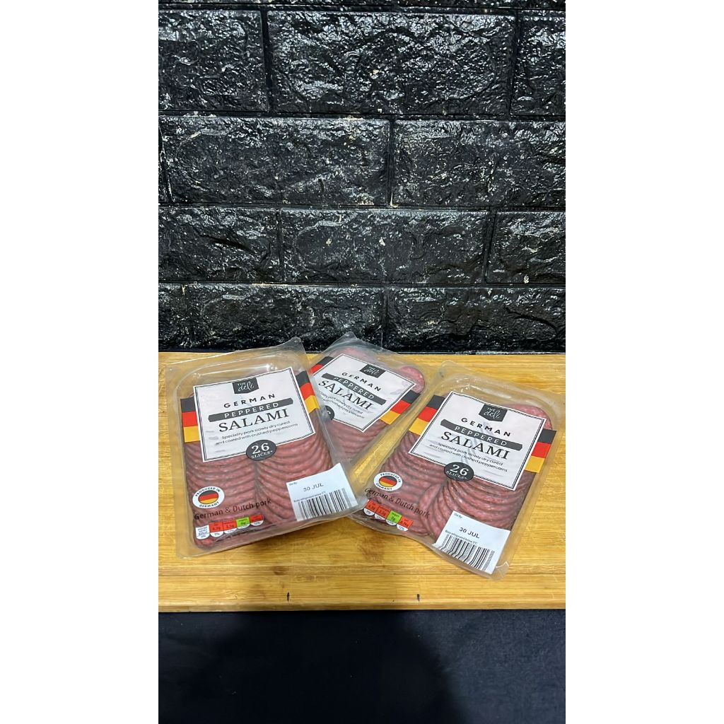 

German Peppered Salami 135 gr, Fermented Sausage Seasoned with Pepper and Garlic, Coated with Black Peppercorns, Smoked over Beechwood smoke