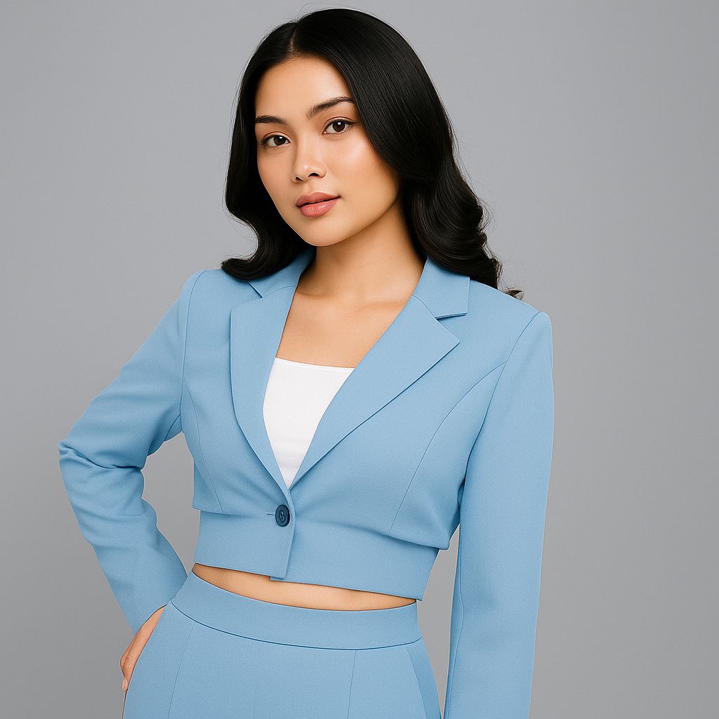 Jas blazer crop wanita korea biru muda