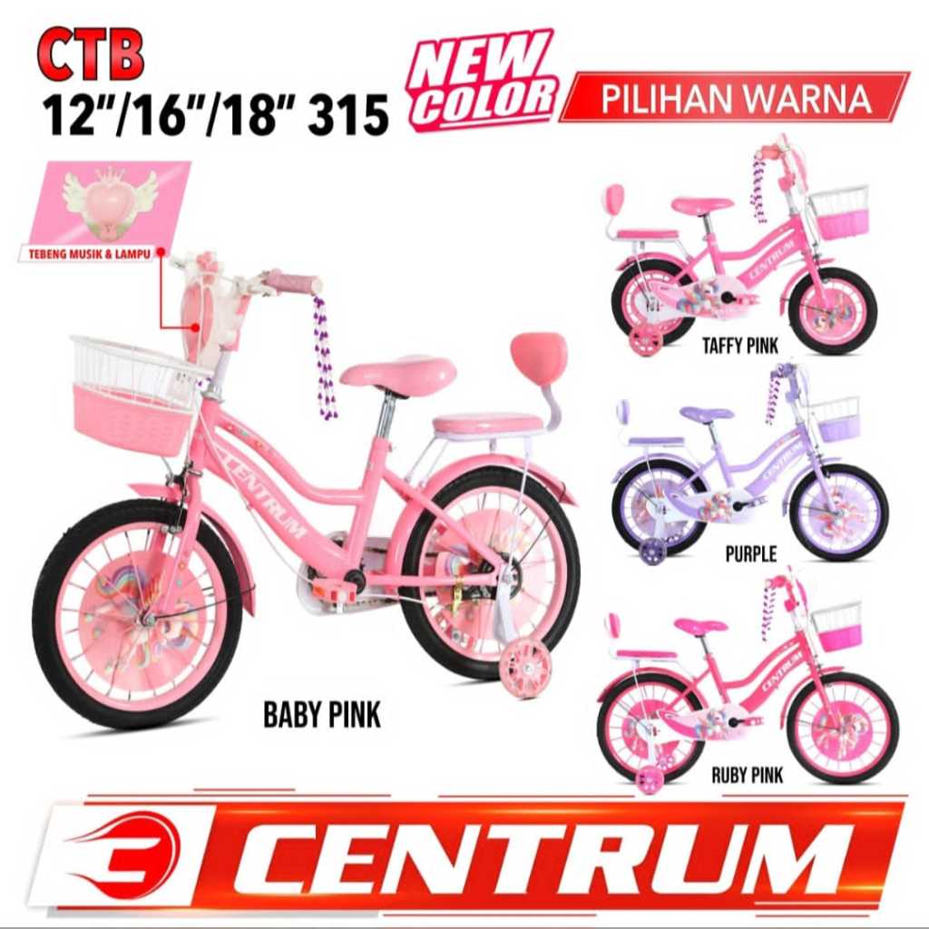 Sepeda Mini 12 16 18 Centrum Unicorn dilengkapi Musik (Ban Hidup)/ Sepeda Anak Perempuan Unicorn / H