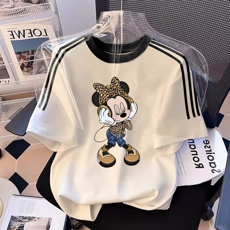 XZHAINV Kaos lengan pendek cetak Mickey Mouse wanita Korea/T-shirt putih elegan dengan gaya modern/A