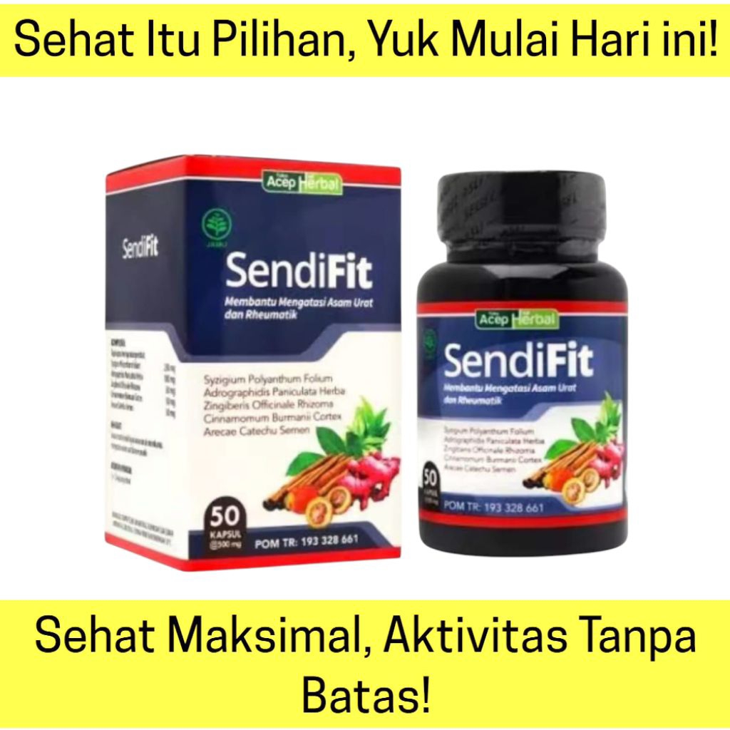 SendiFit Acep Herbal – Obat Herbal Asam Urat & Rematik Ampuh | Terdaftar BPOM | 50 Kapsul