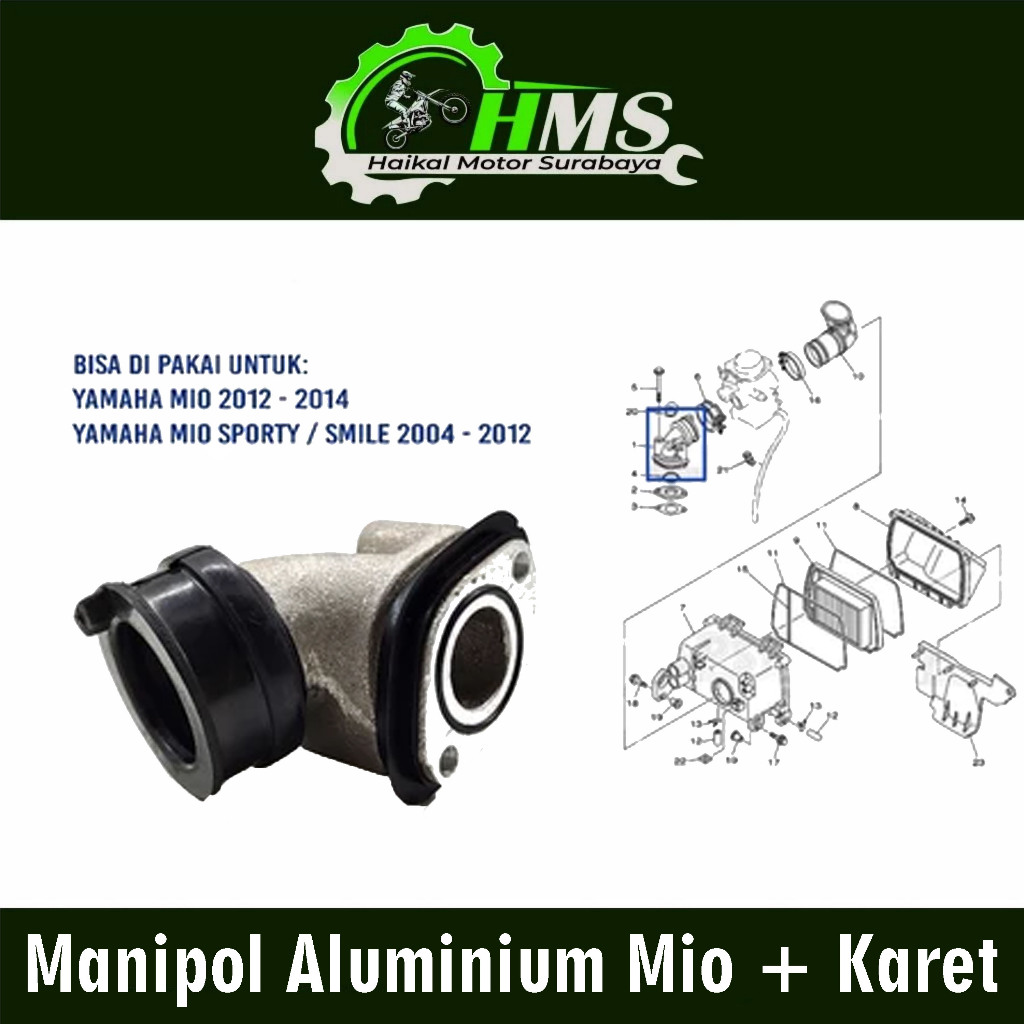 Manipol Aluminium Mio + Karet - Manifold Intake Intek Insulator Karbu Diral Mio Sporty Smile
