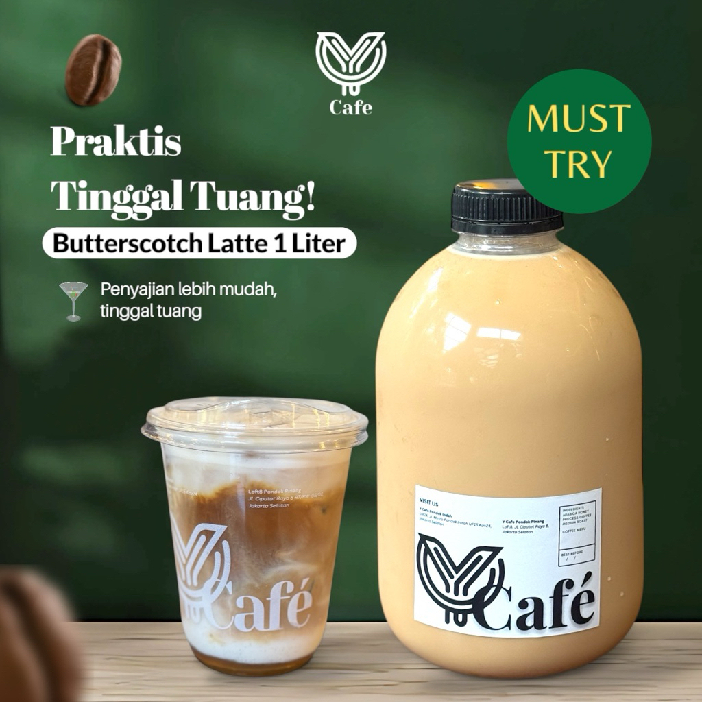 

Butterscotch Latte 1 Liter - Minuman Kemasan Kopi Susu Butterscotch Latte / Cafe Latte - Kopi Kemasan Botol Praktis Ready To Drink by Y Cafe