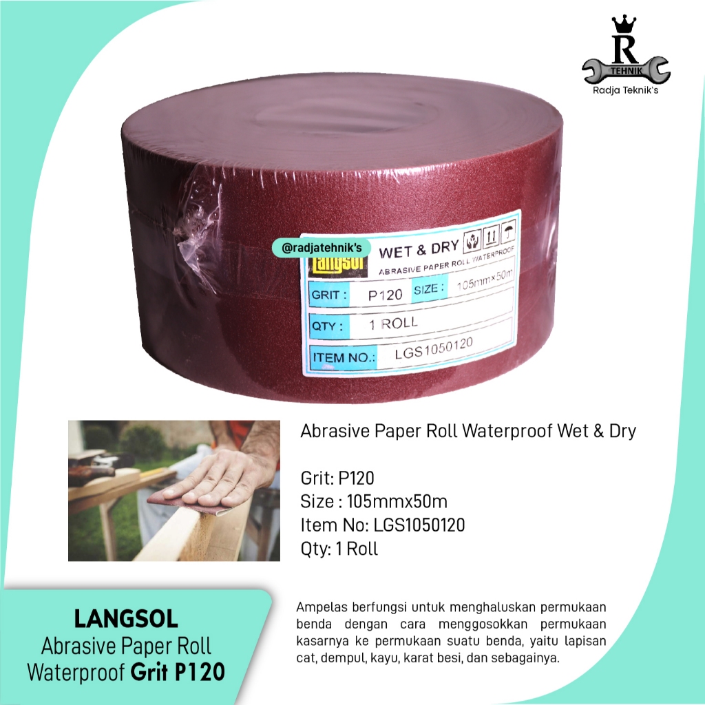 Abrasive Cloth Roll  Kertas Amplas Roll Waterproof P120  Langsol Kertas Amplas