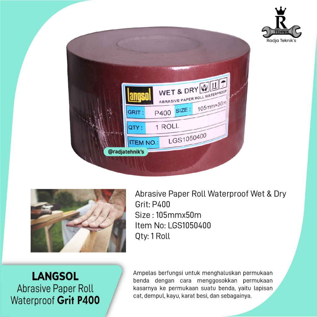Abrasive Cloth Roll  Kertas Amplas Roll Waterproof P400/5R  Langsol Kertas Amplas  Kertas Amplas 5 R