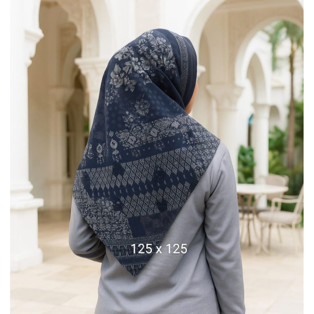 PROMO / SYARI DILANDIAA NAVY / JILBAB VOAL MOTIF / GROSIR HIJAB / HIJAB SEGI EMPAT / VOAL MOTIF / DE