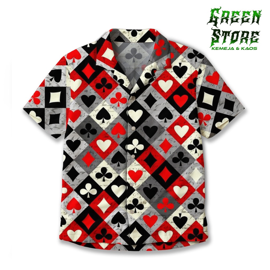 GREEN STORE Kemeja Kartu Remi Motif – Kemeja Poker Casino Unisex Premium GS-122