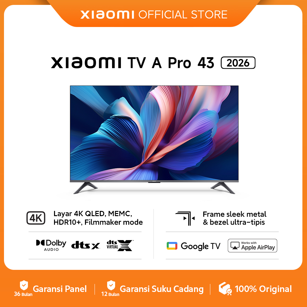 Xiaomi TV A Pro 43 2026 | Layar 4K QLED MEMC HDR10+ Filmmaker Mode | Frame sleek metal & bezel ultra tipis | Dolby Audio dtsX  dts virtual x | Google TV works with Apple Airplay [Official Store]