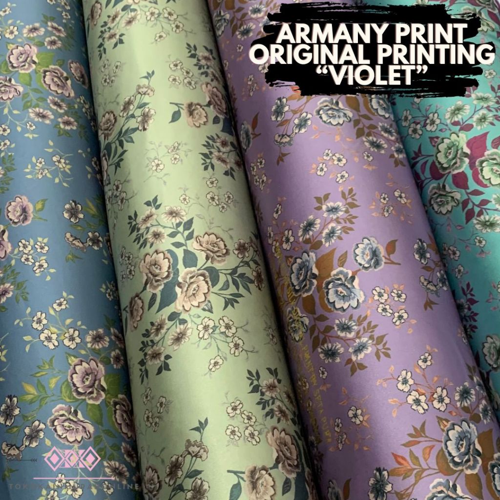Kain SATIN ARMANY Original PRINT Motif VIOLET Kembang Super Silk Premium Satin ARMANI 100% ASLI 2025