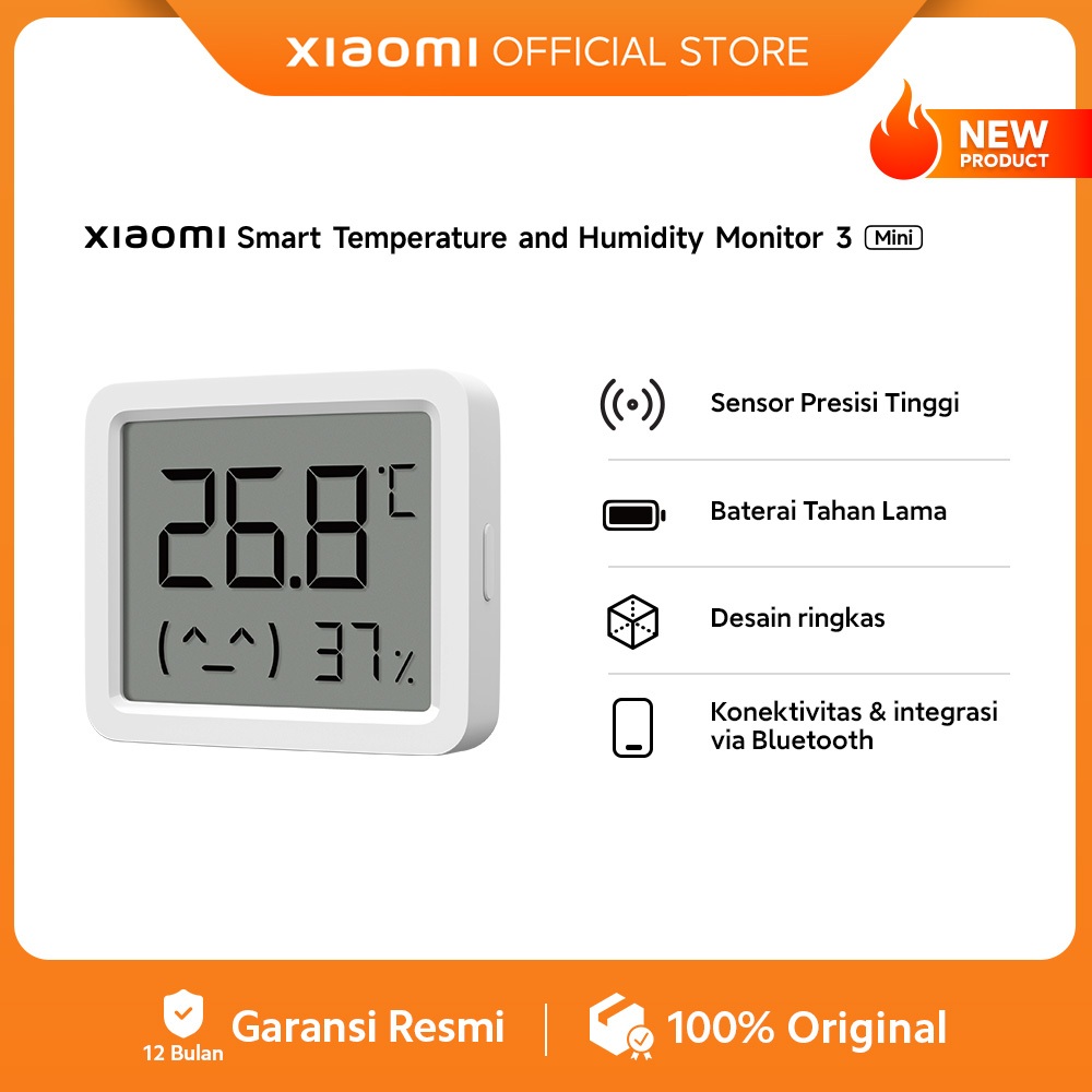 Xiaomi Smart Temperature and Humidity Monitor 3 Mini | Sensor Presisi Tinggi | Baterai Tahan Lama | 
