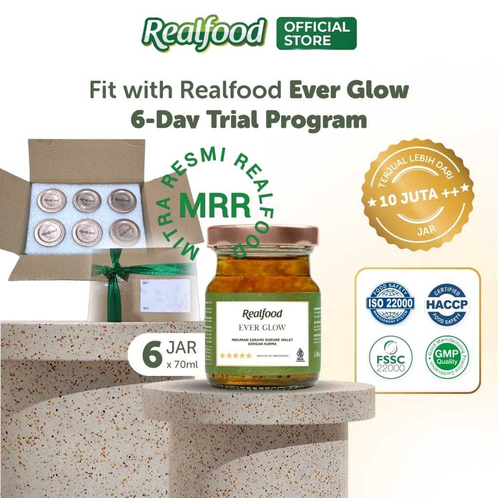 

Realfood Ever Glow Rasa Kurma 6 Botol Box Polos ( Minuman Sarang Burung Walet ) MRR