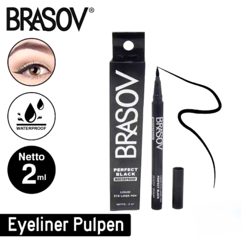 BRASOV Eyeliner Pen Perfect Black Waterproof 2ml || Eyeliner Waterproof dna tahan lama