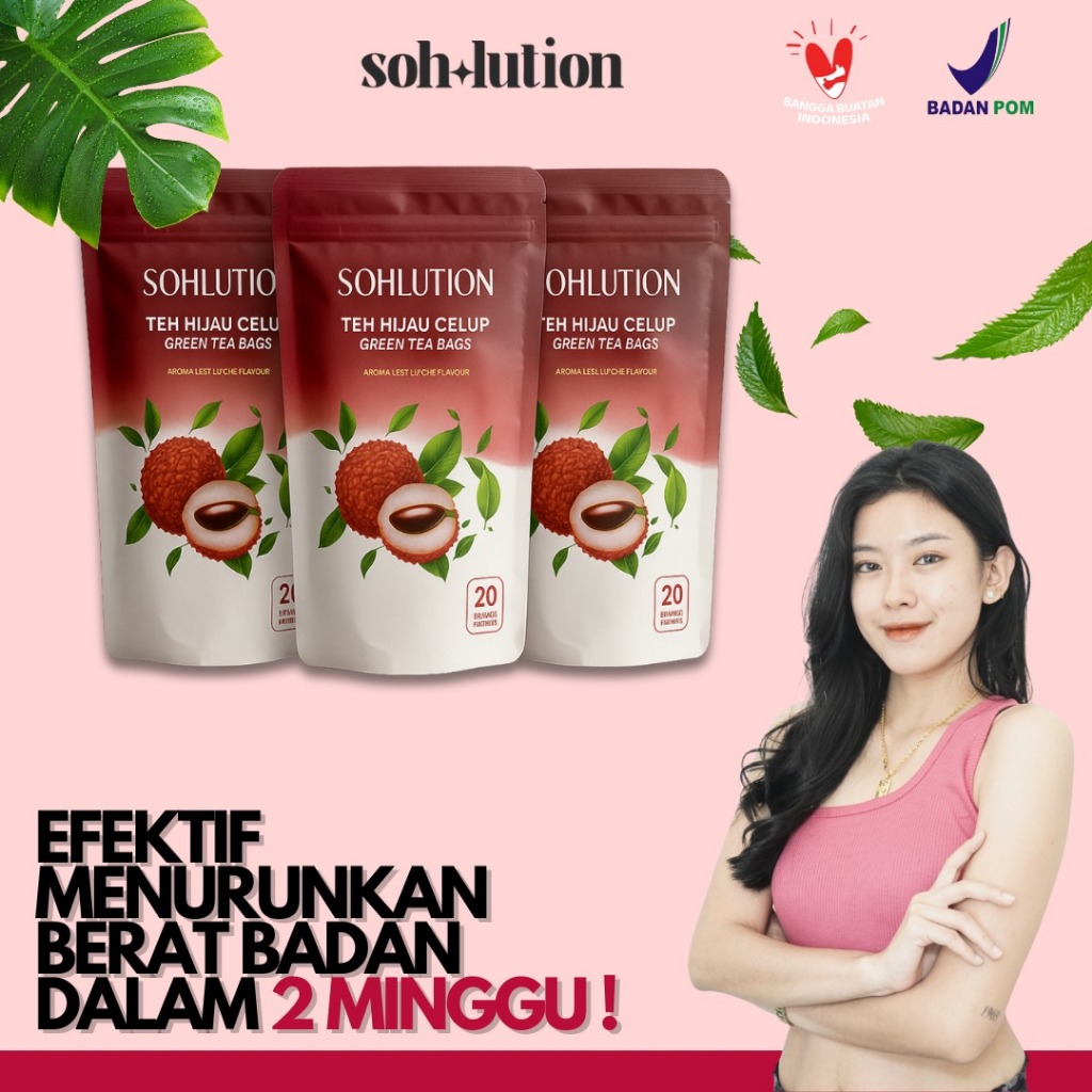

bundling 3 sohlution teh hijau celup aroma leci 20 kantong 1 bag