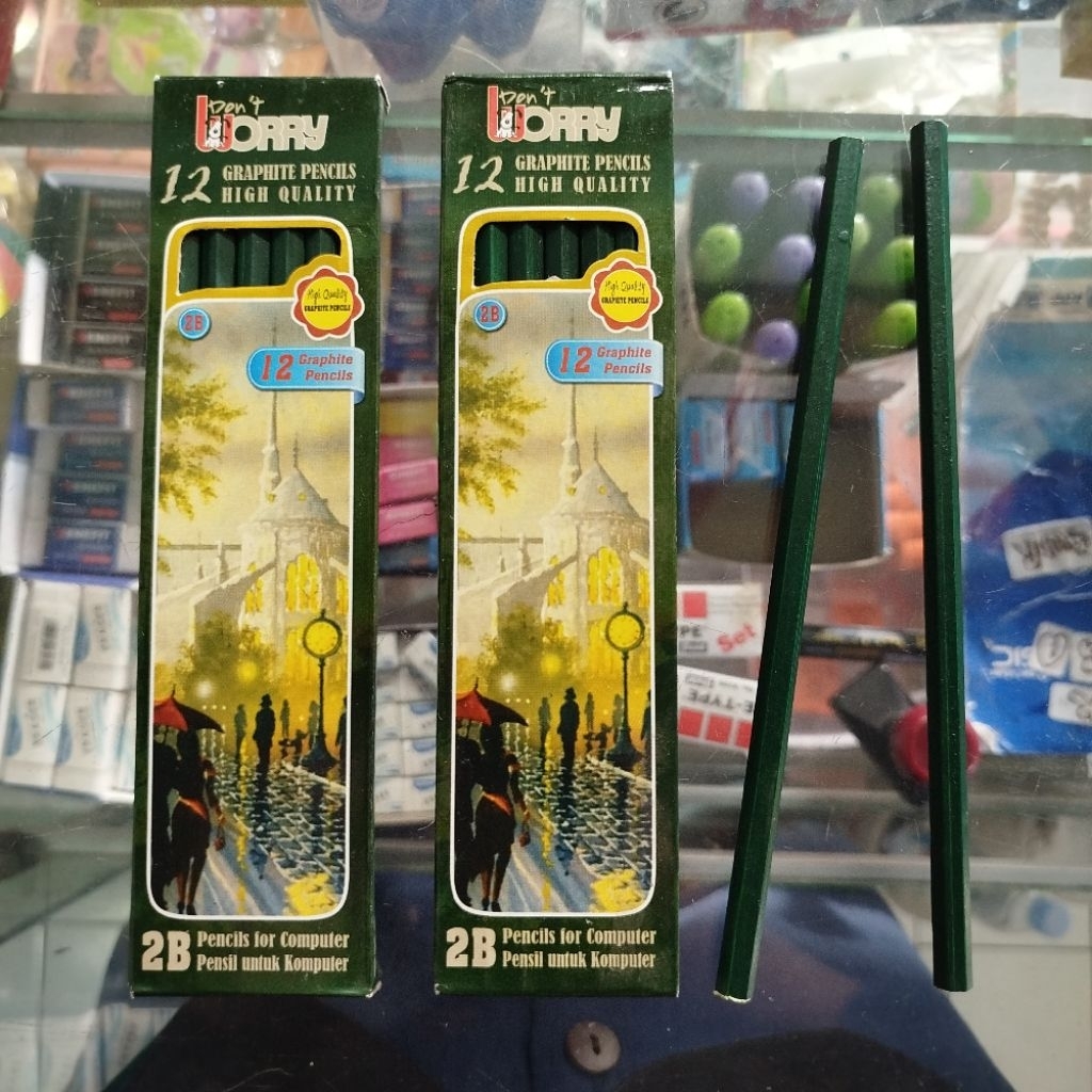 

[12 pcs] Pensil Kayu 2B Hijau Biasa Merek Don't Worry / Pensil 2B Komputer Biasa
